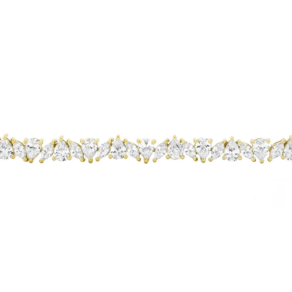 14K Gold Plated .925 Sterling Silver Simulated Marquise and Pear White Diamond Bracelet