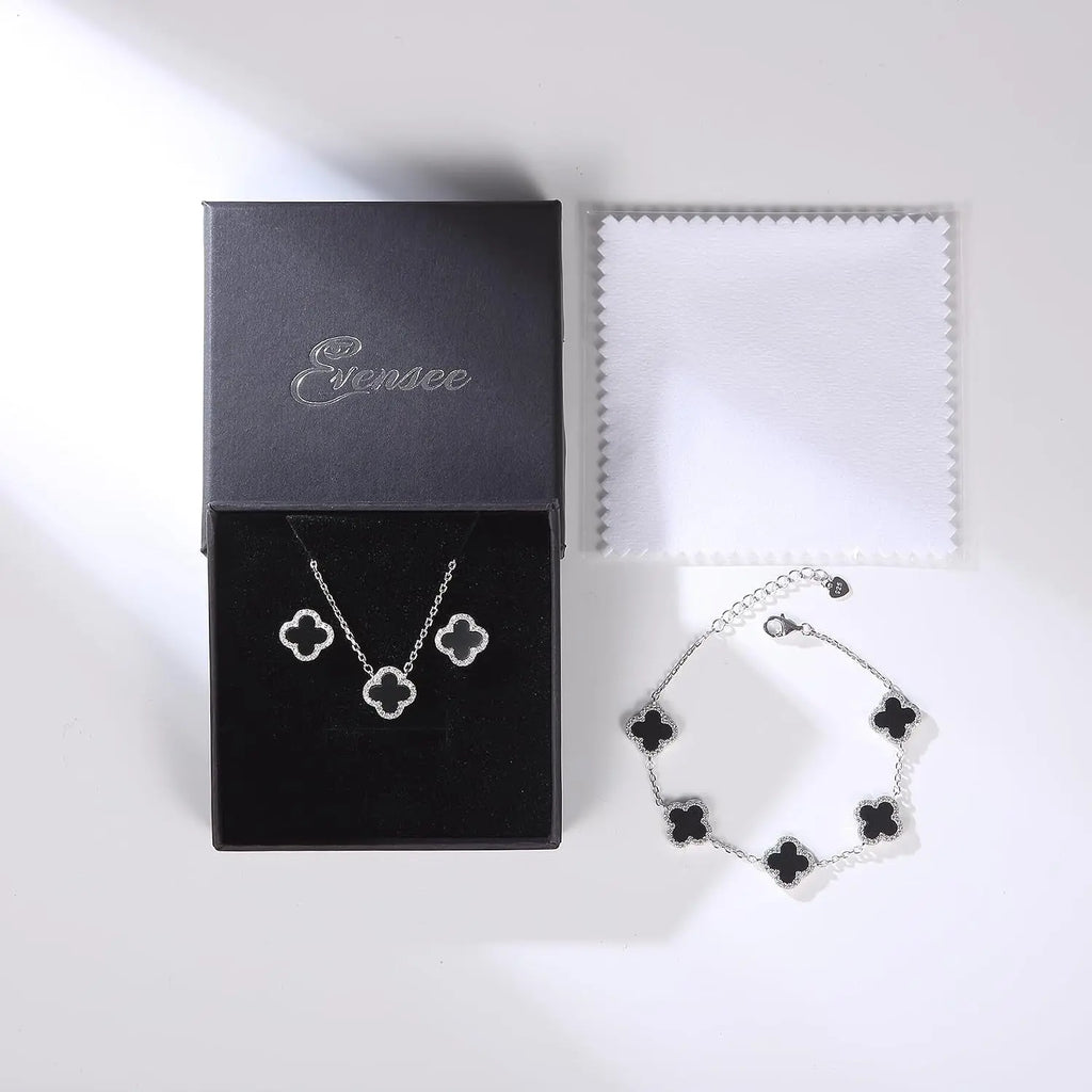 Black Clover Earrings 925 Sterling Silver Studs 
