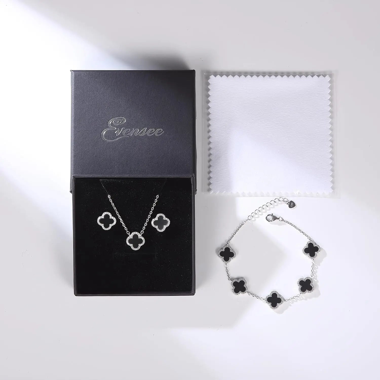 Black Clover Earrings 925 Sterling Silver Studs 