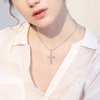Sterling Silver Rose Flower Cross Pendant Necklace
