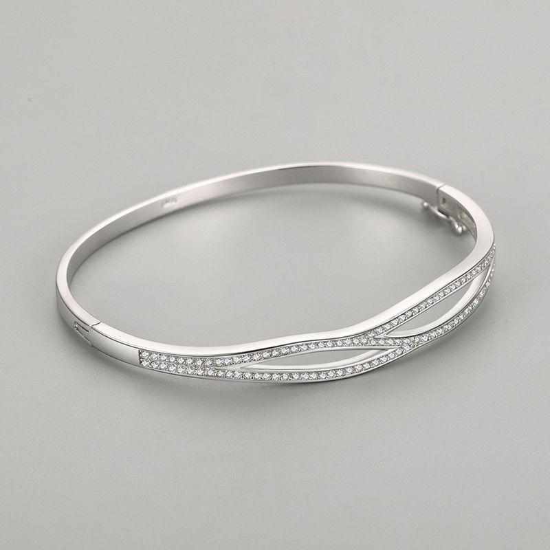 S925 Silver Bracelet Japanese And Korean Simple Double-layer Cross Diamond