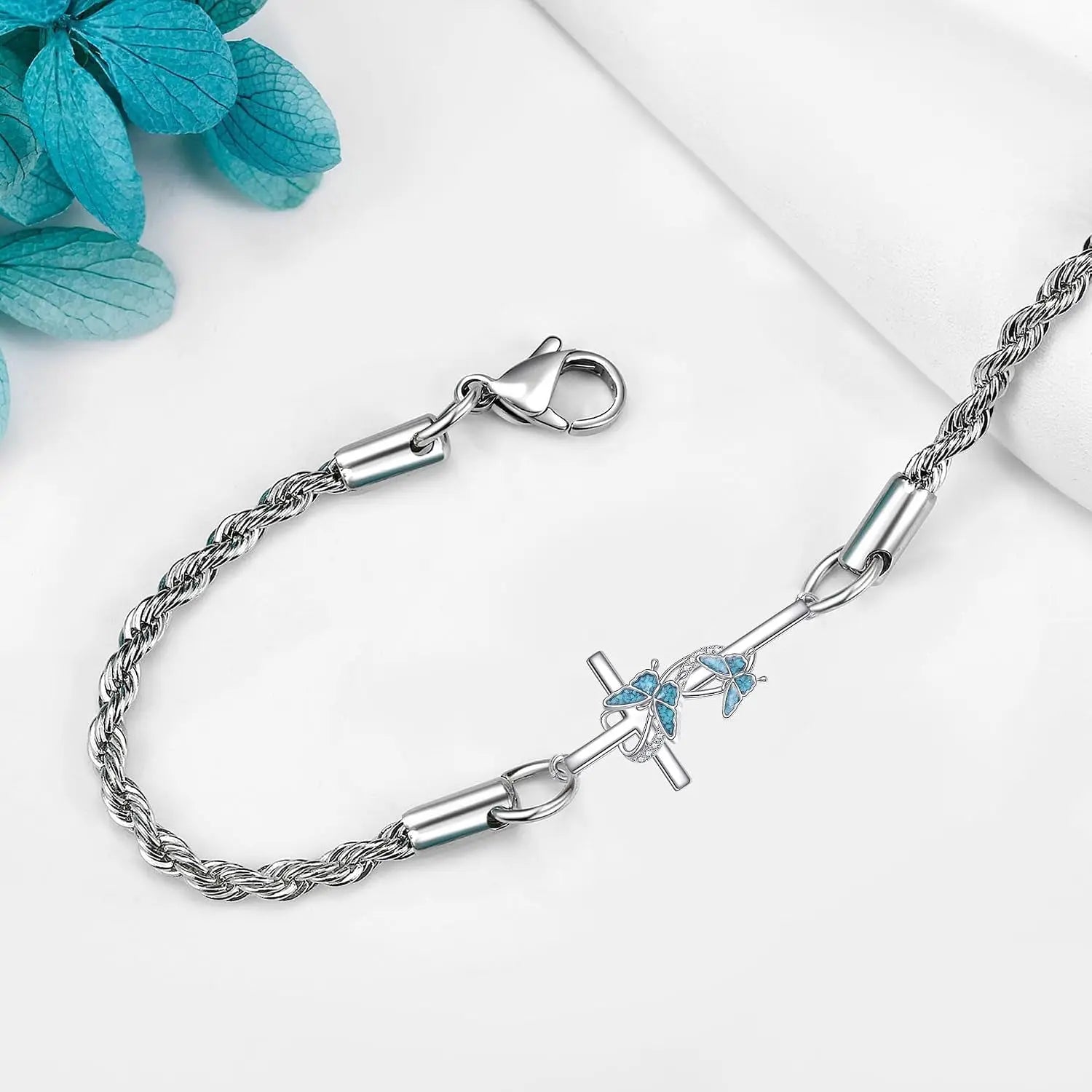Cross Bracelet 925 Sterling Silver Turquoise 