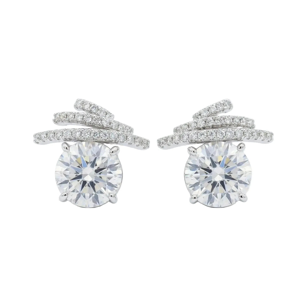 925 Sterling Silver Exquisite Radiant Sunny Earrings Studs with Sparkling Ribbon Accents and Shimmering Pavé Details NP Collection