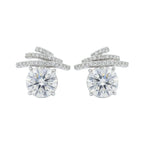 925 Sterling Silver Exquisite Radiant Sunny Earrings Studs with Sparkling Ribbon Accents and Shimmering Pavé Details NP Collection