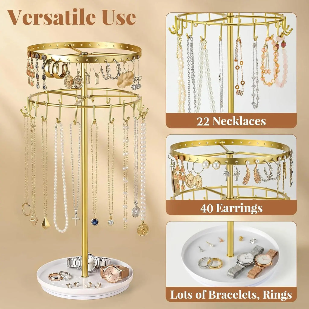 Necklace Holder 360° Rotating 3-Tier Jewelry Stand Display