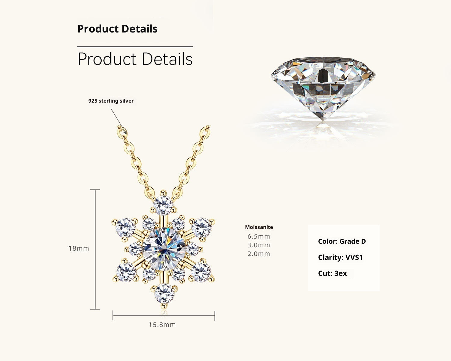 New Ins Style Snowflake Moissanite Necklace