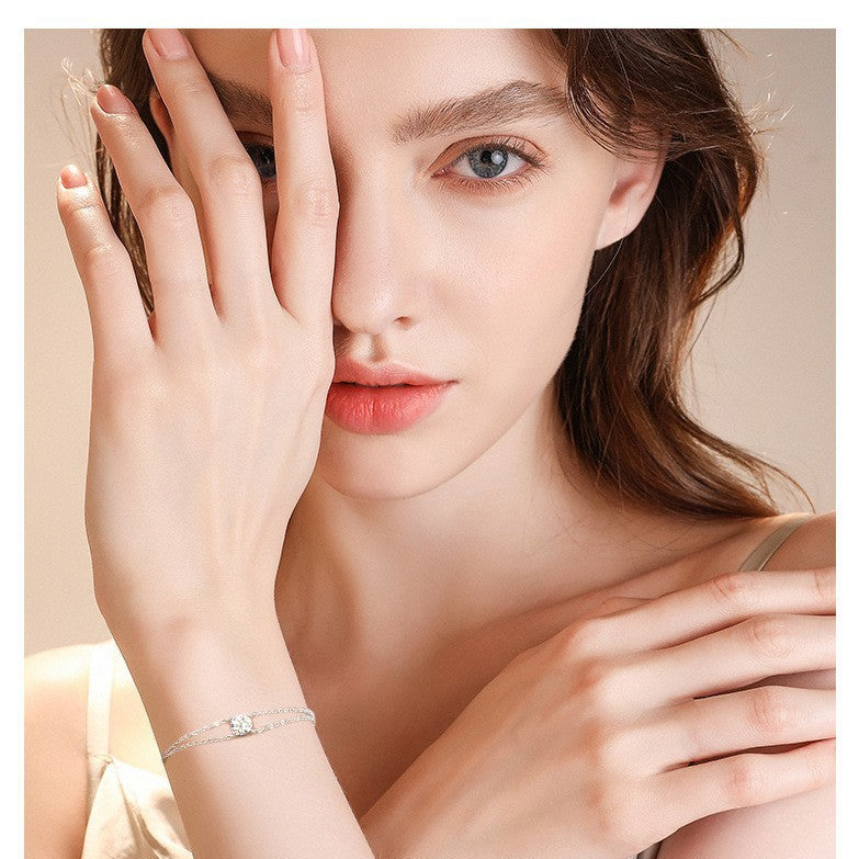 Four-claw Moissanite Bracelet All-match Silver Hand Jewelry
