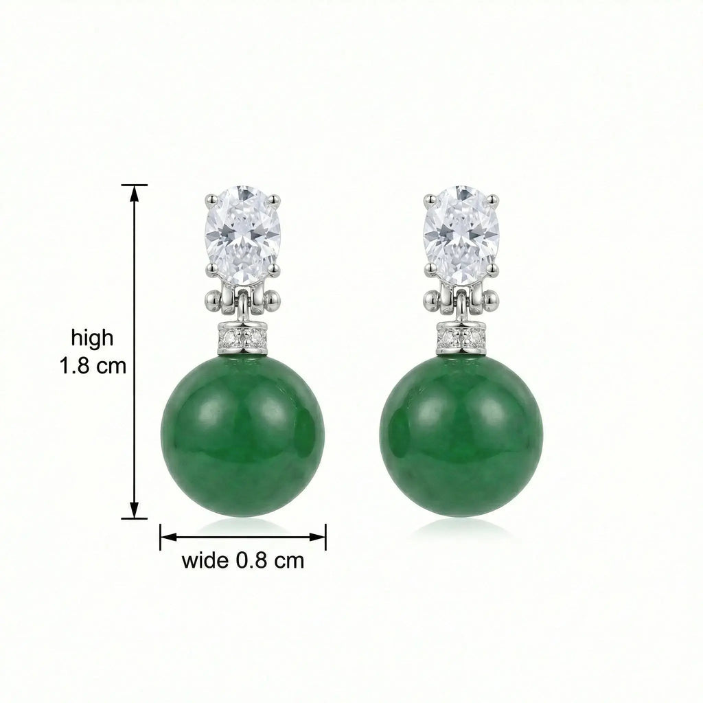 925 Sterling Silver Elegant Green Jade Drop Earrings with Sparkling Oval Gemstone Accents NP Collection