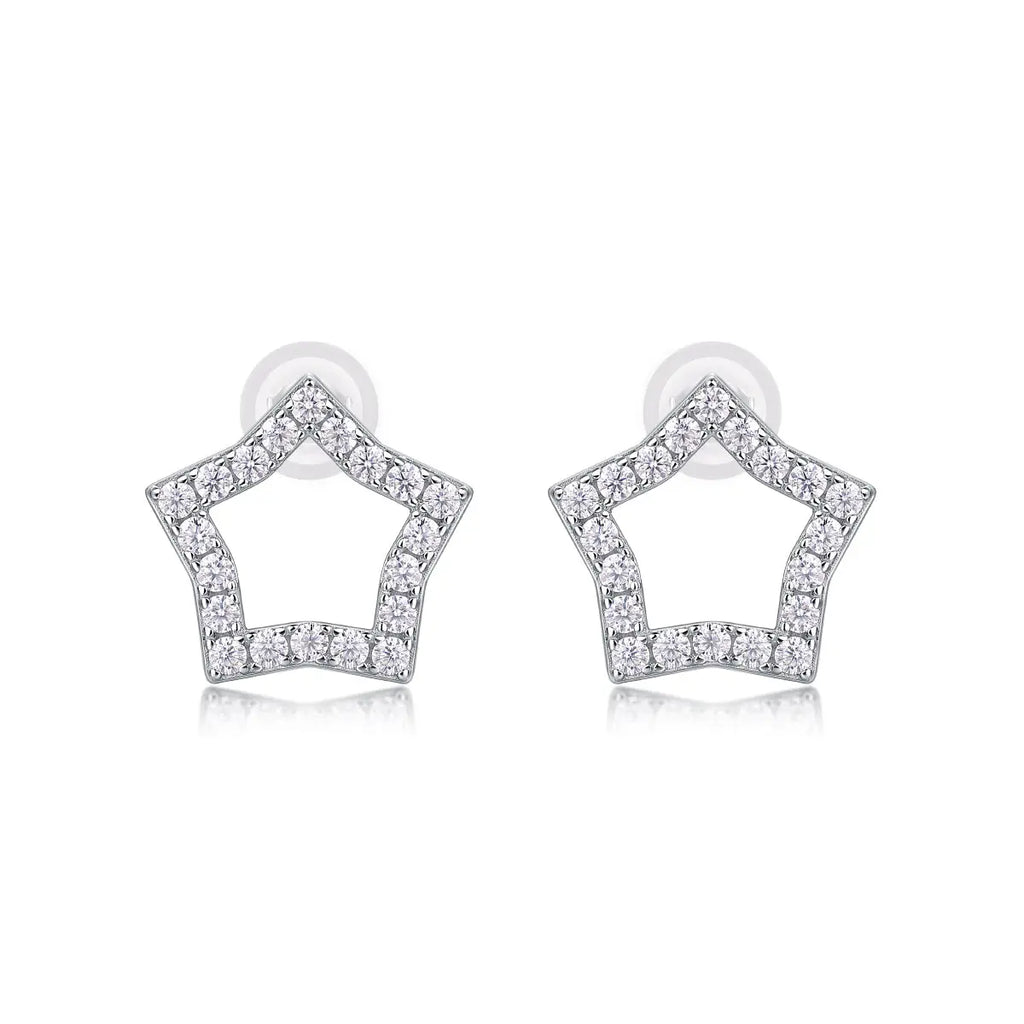Tonight New Star - S925 Moissanite Sterling Silver with Platinum-Plated Stud Earrings
