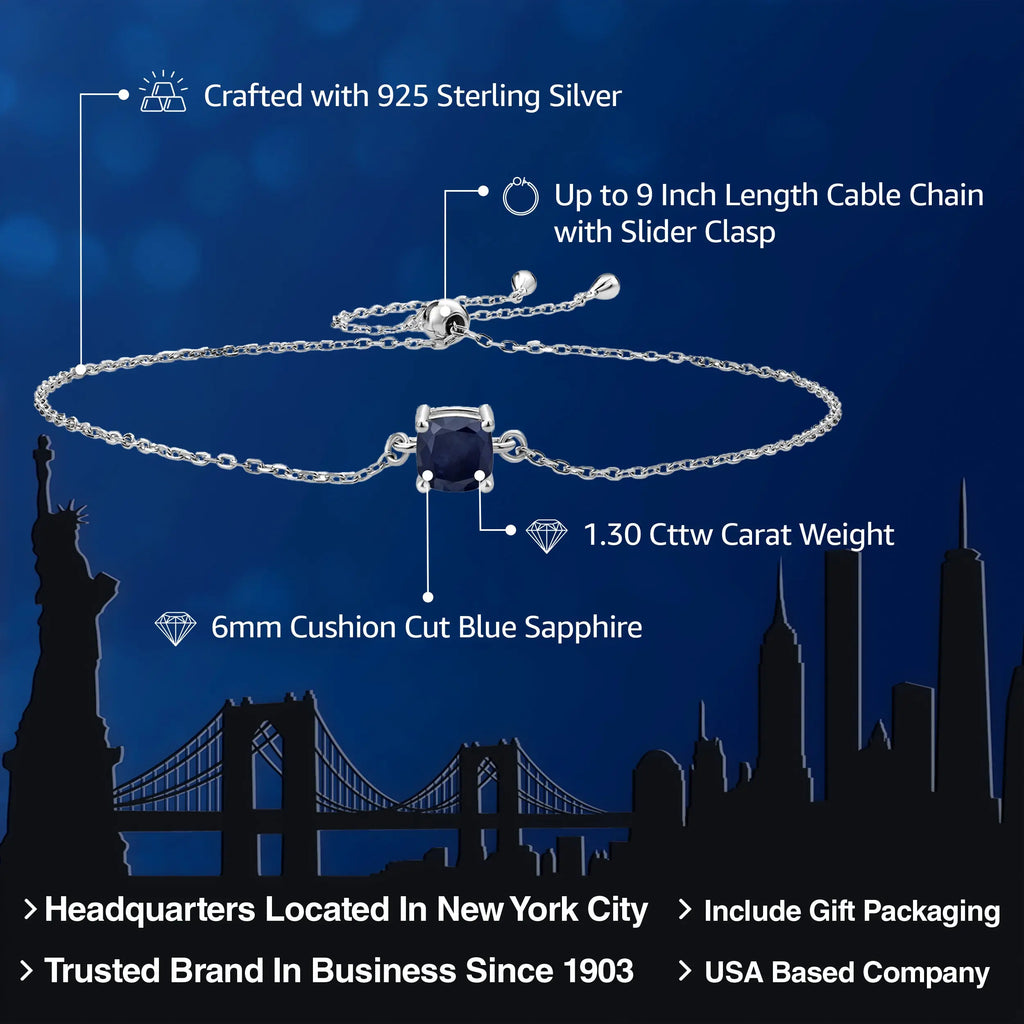 925 Sterling Silver Blue Sapphire Solitaire Bracelet 
