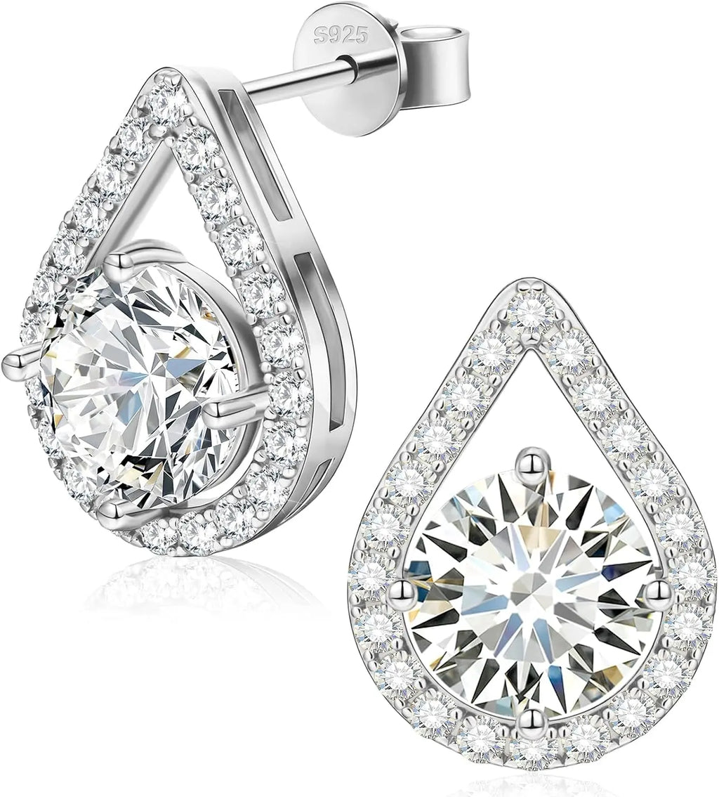 Moissanite Stud Earrings, 18K White Gold Vermeil, 925 Sterling Silver 1.0Ct 