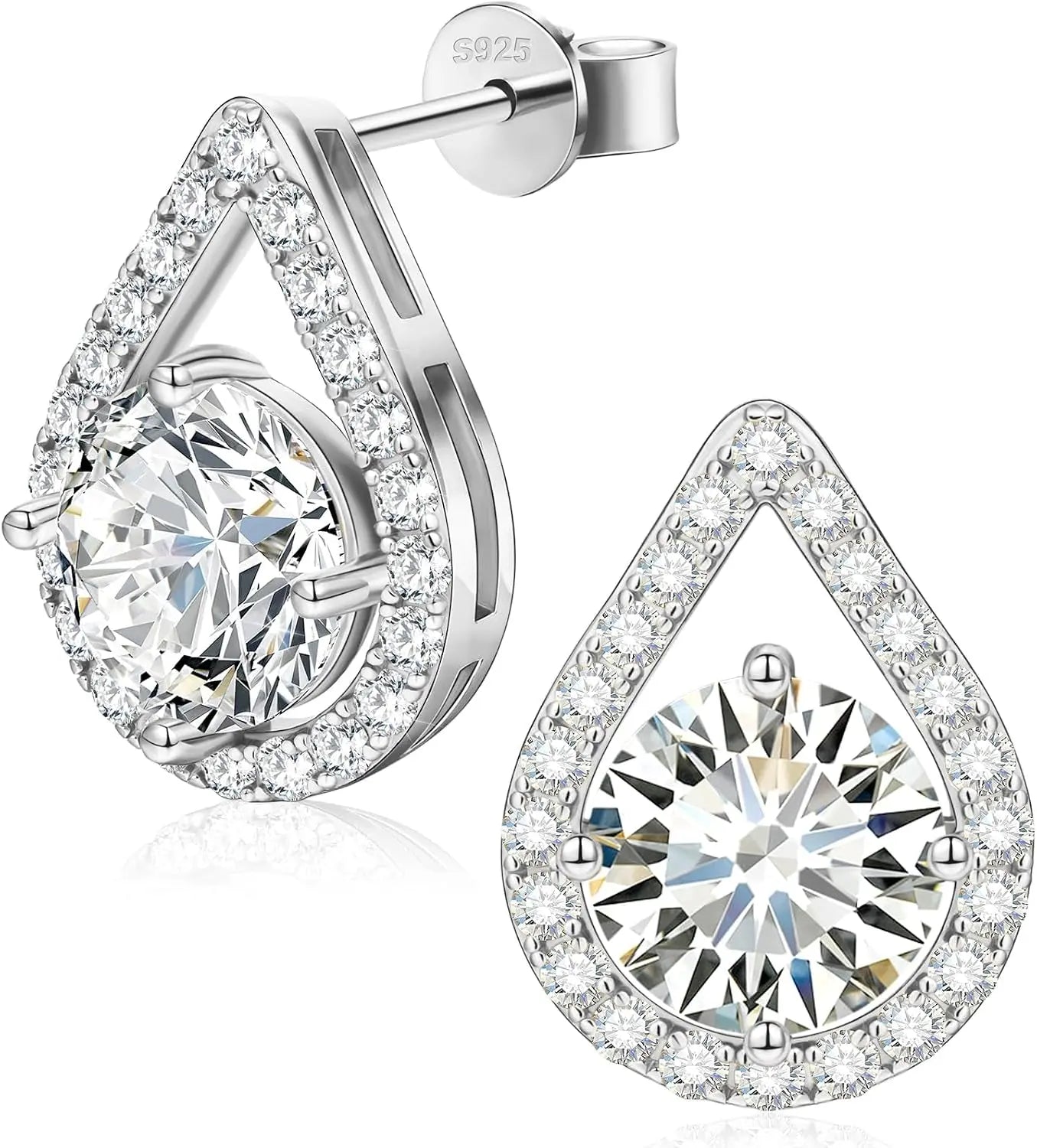 Moissanite Stud Earrings, 18K White Gold Vermeil, 925 Sterling Silver 1.0Ct 