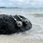 925 Sterling Silver Sophisticated Tahitian Black Pearl Drop Earrings with Shimmering Accents in Elegant Silver Tones