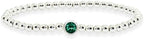 Sterling Silver Polished Beads & Crystal Stretch Stackable Bracelet for Women