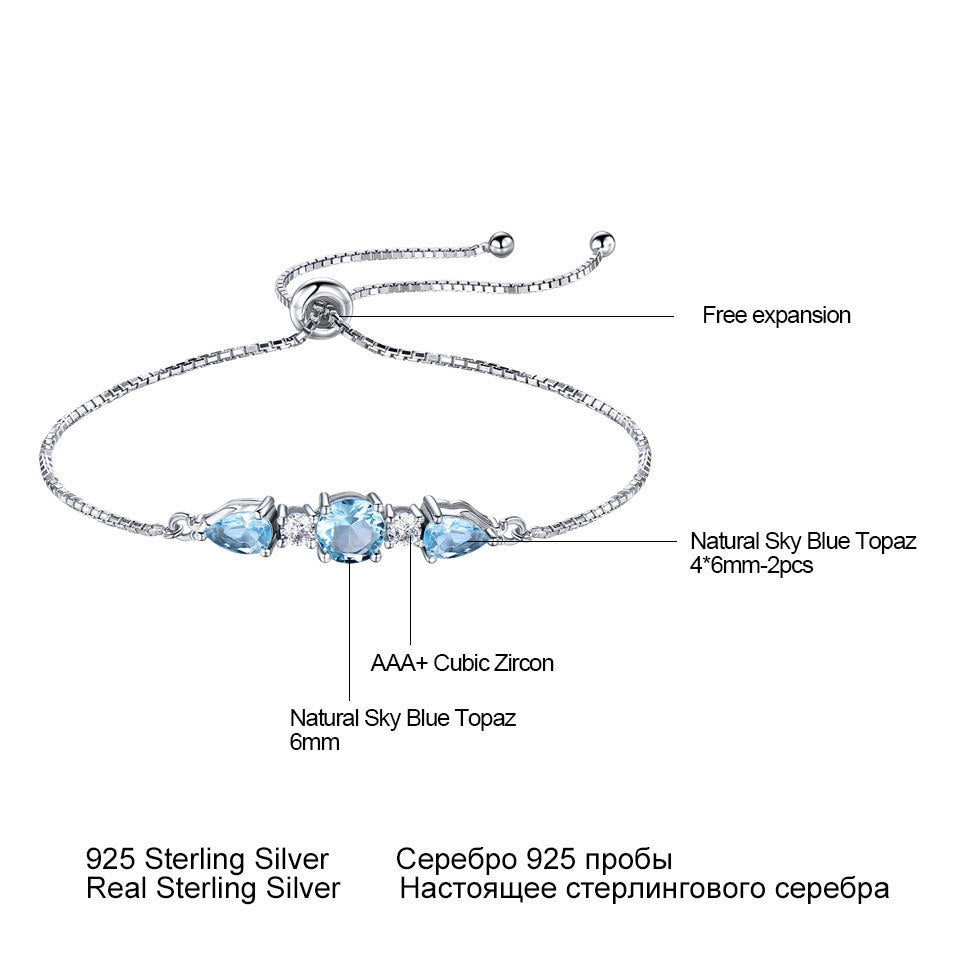 925 Sterling Silver Jewelry Nano Sky Blue Topaz Adjustable Tennis Bracelet