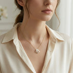925 Sterling Silver Elegant Mother of Pearl Flower Pendant Necklace with Pearl and Butterfly Charm NP Collection