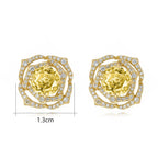925 Sterling Silver Radiant Citrine Rose Stud Earrings with Brilliant CZ Halos