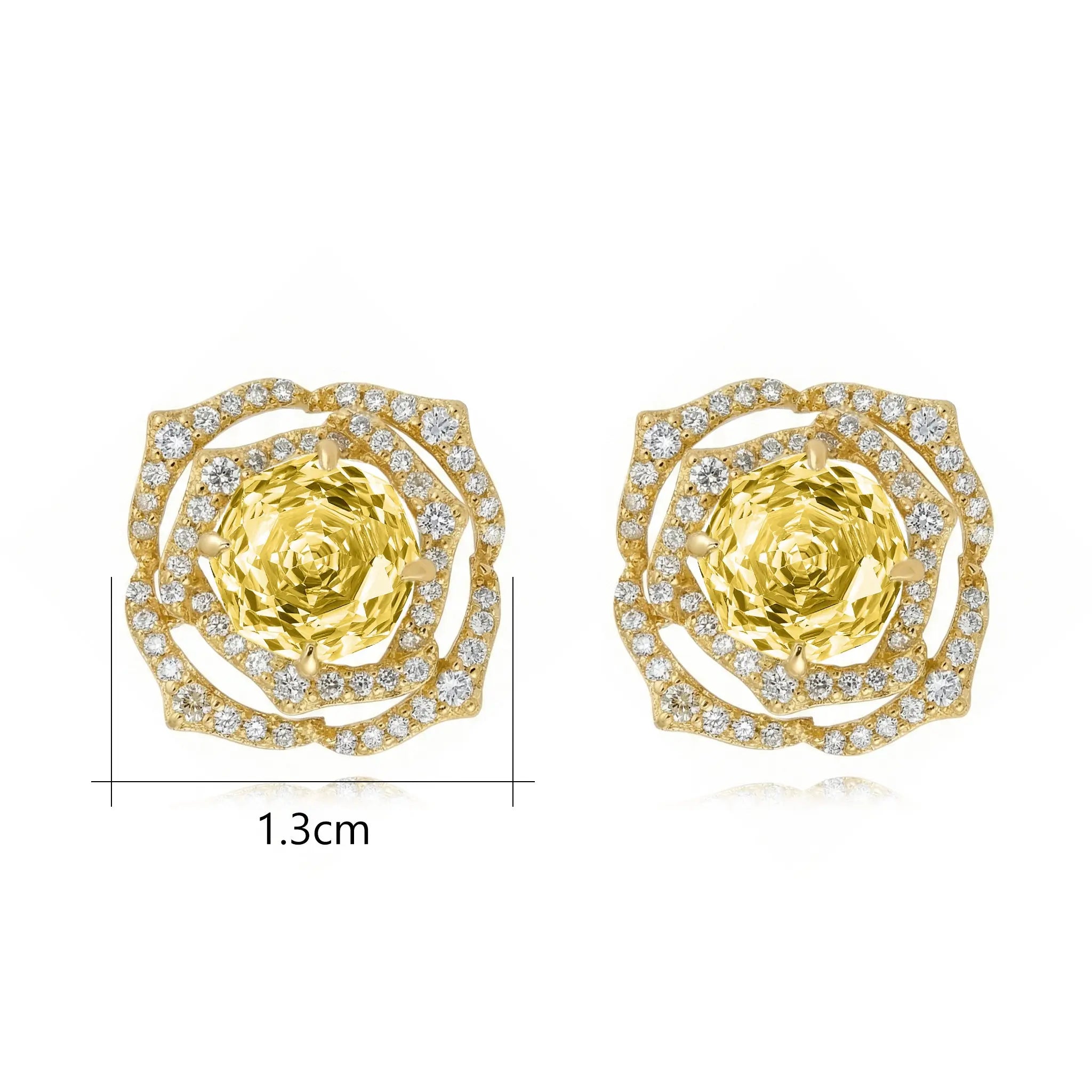 925 Sterling Silver Radiant Citrine Rose Stud Earrings with Brilliant CZ Halos