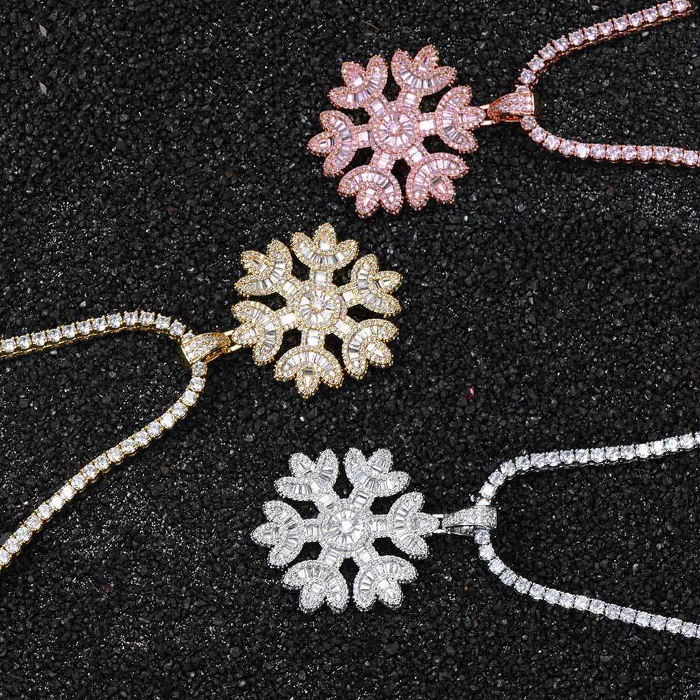 Zircon Snowflake Pendant Jewelry Real Gold Electric
