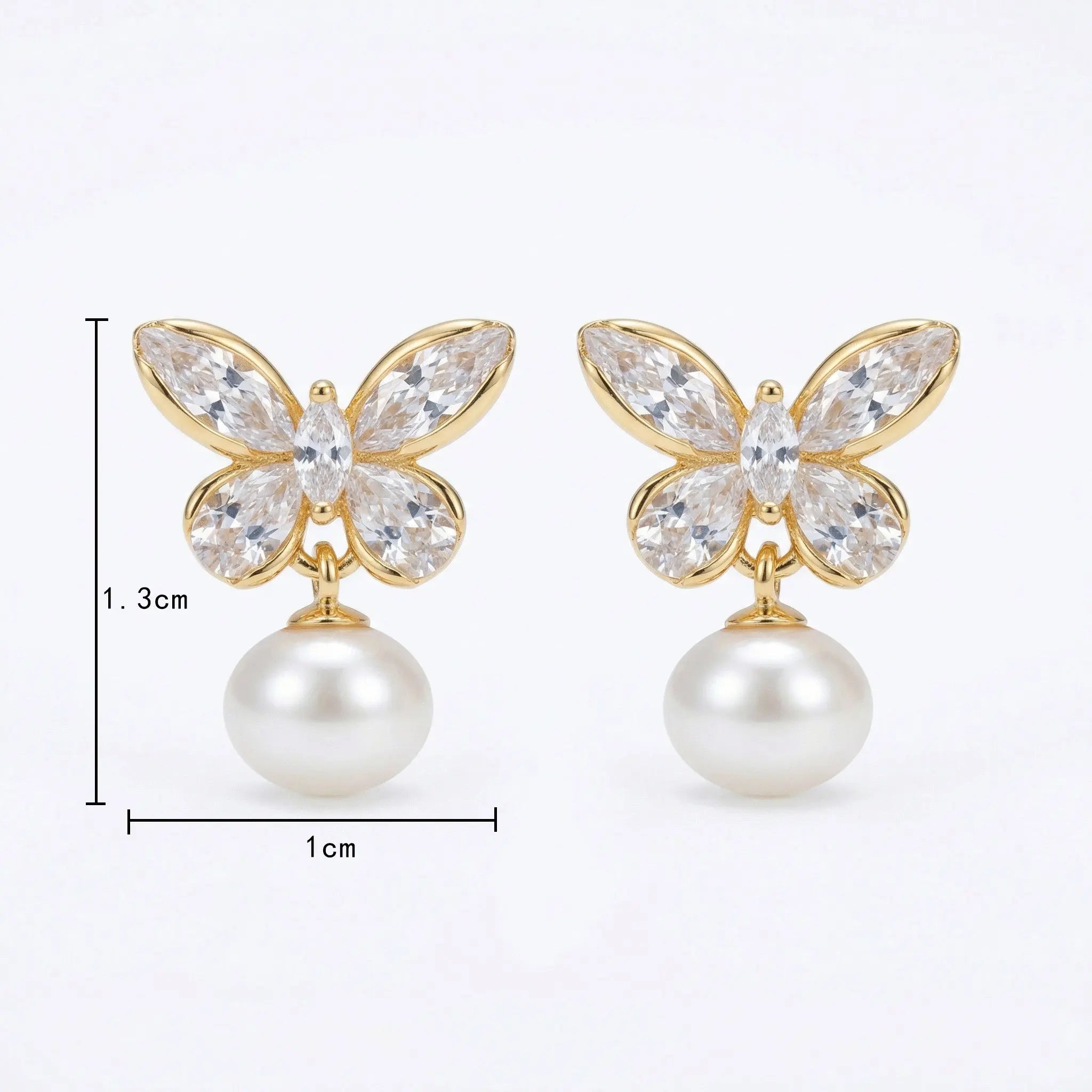 925 Sterling Silver Elegant Crystal Butterfly and Lustrous Pearl Drop Earrings