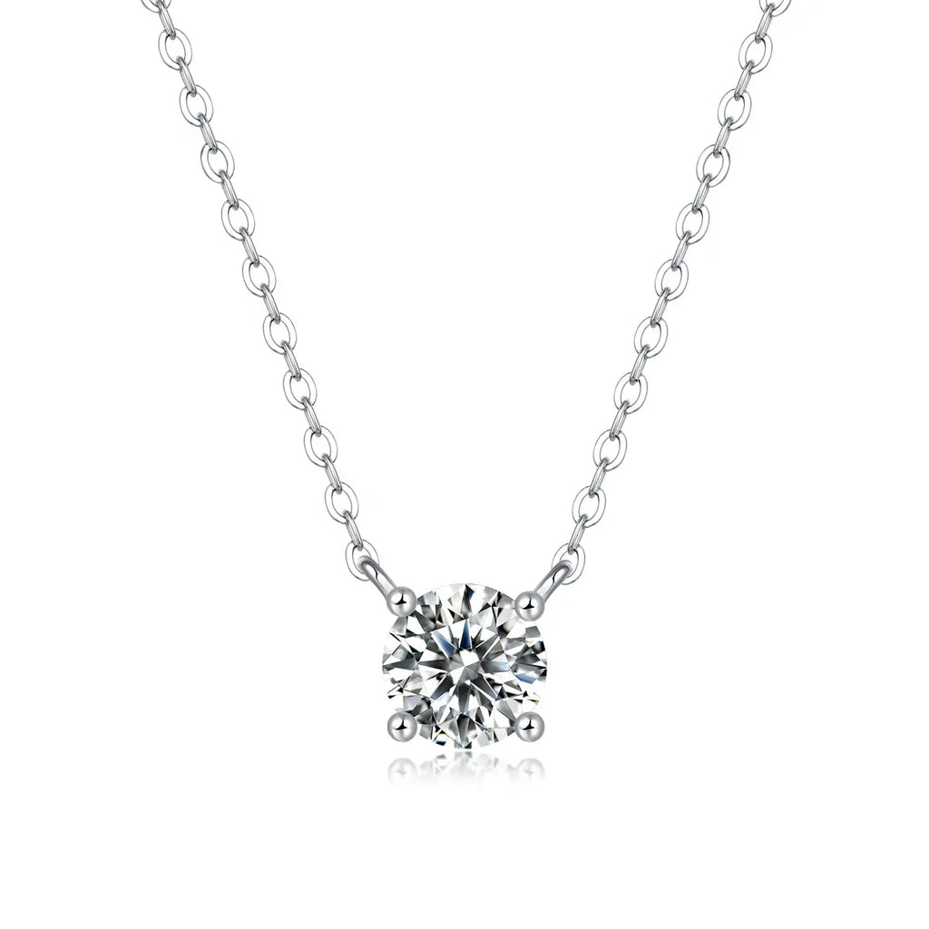 Diamond Jewelry Necklace Pendant Set with 1-Carat and 2-Carat Moissan Diamonds, S925 Sterling Silver and Platinum Plating