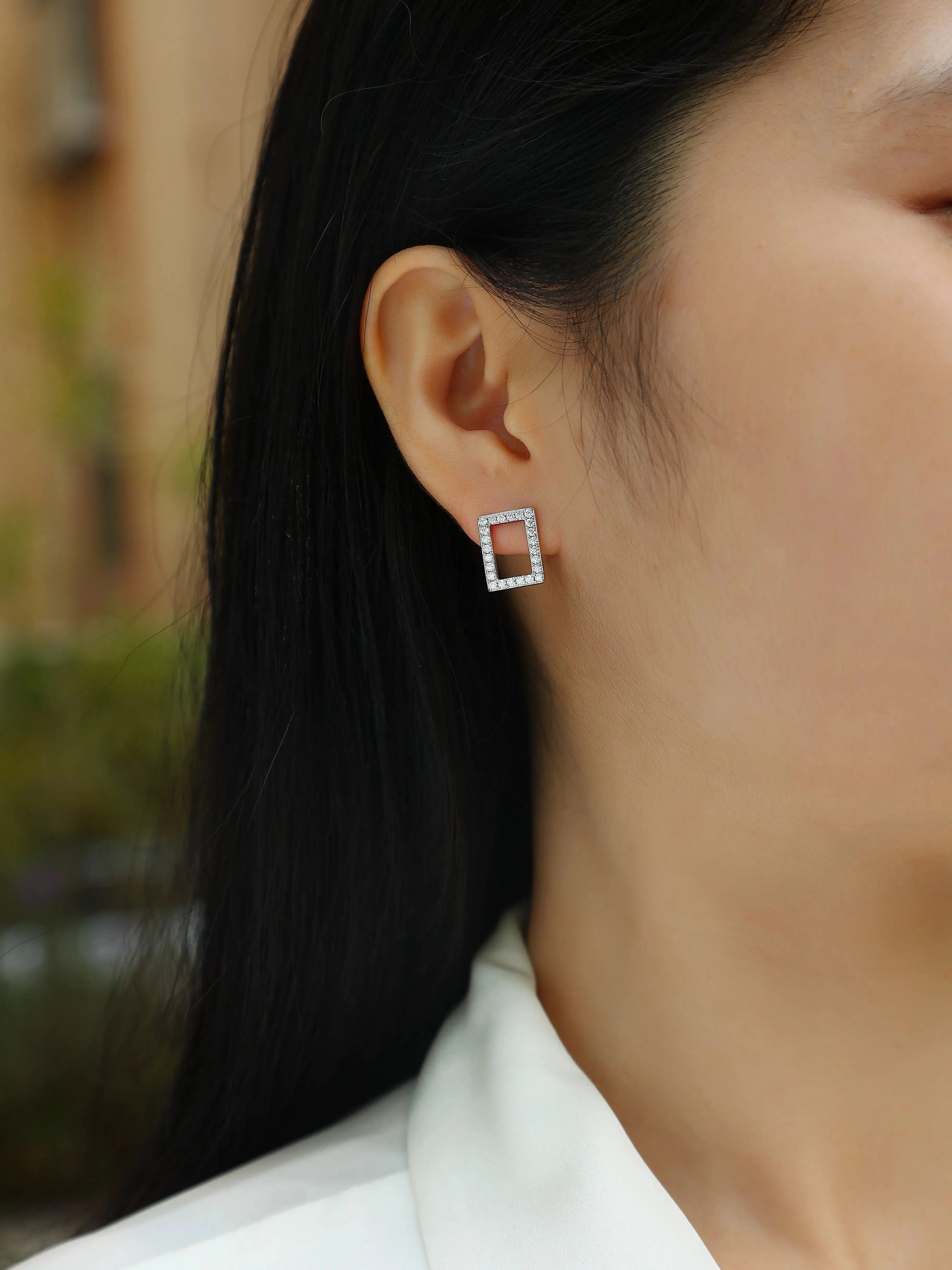 In Full Swing – Fashionable and Affordable Moissanite Stud Earrings in S925 Sterling Silver, Platinum Plated NP Collection