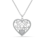 925 Sterling Silver Light-Weight CZ Filigree Heart Pendant Necklace 