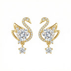 925 Sterling Silver Elegant Sparkling Heart-Shaped Crystal Swan Drop Earrings with Radiant Accents