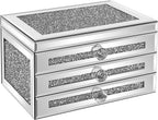 Jewelry Boxes for Women Modern Glass Jewelry Box Organizer 3-Layer 2 Drawers,Lots of Storage Space,Best Birthday Gifts for Women/Silver