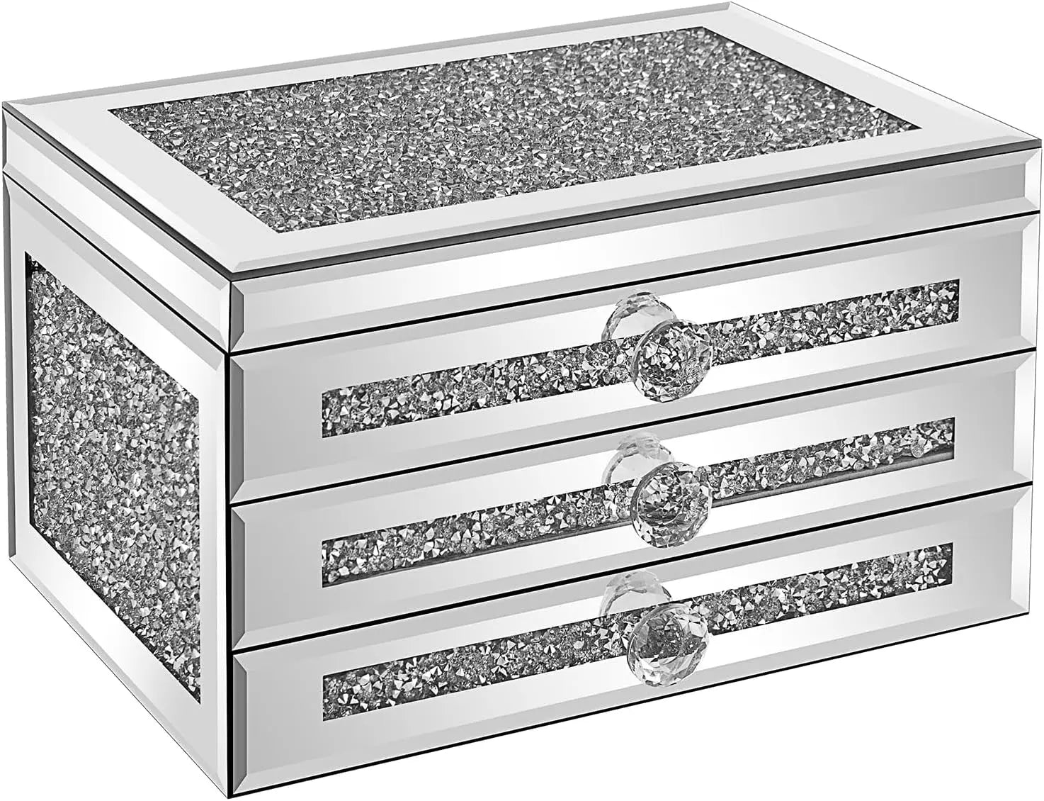 Jewelry Boxes for Women Modern Glass Jewelry Box Organizer 3-Layer 2 Drawers,Lots of Storage Space,Best Birthday Gifts for Women/Silver