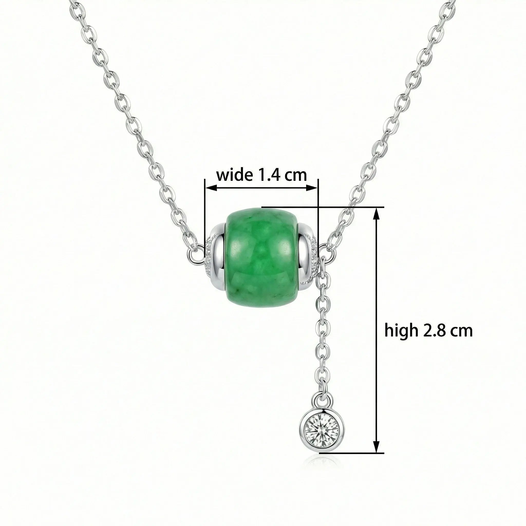 925 Sterling Silver Elegant Green Jadeite Barrel Necklace with Sparkling Crystal Drop Accent NP Collection