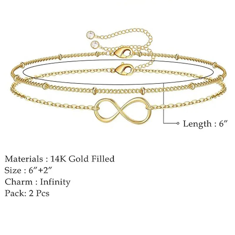 Dainty Gold Bracelets For Women, 14K Gold Filled Adjustable Layered Bracelet Cute Oval Chain  Bar Gold Bracelet
