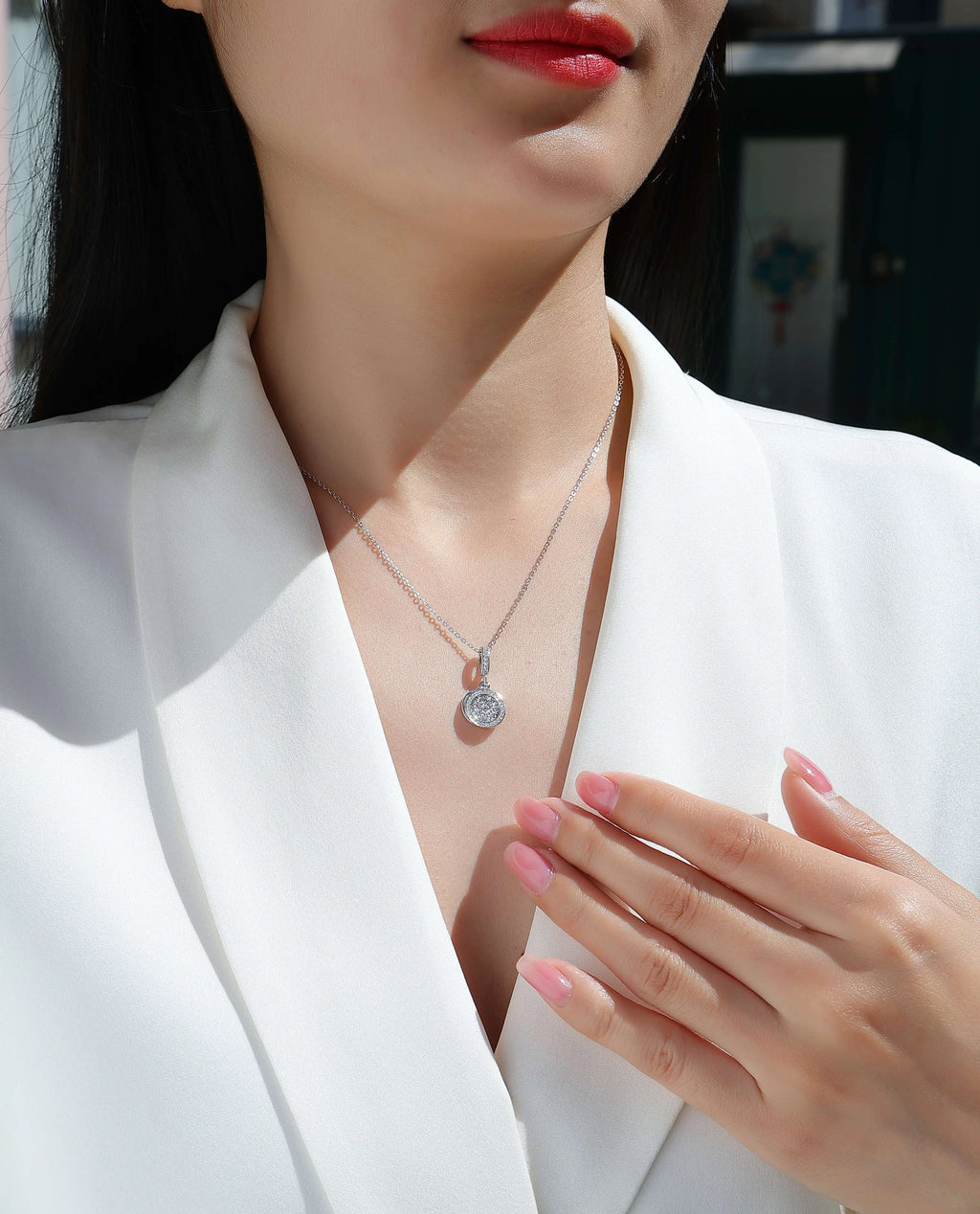 1Double Ring Combination Diamond Jewelry Piece Set with Moissanite S925 Sterling Silver and Platinum-Plated Pendant