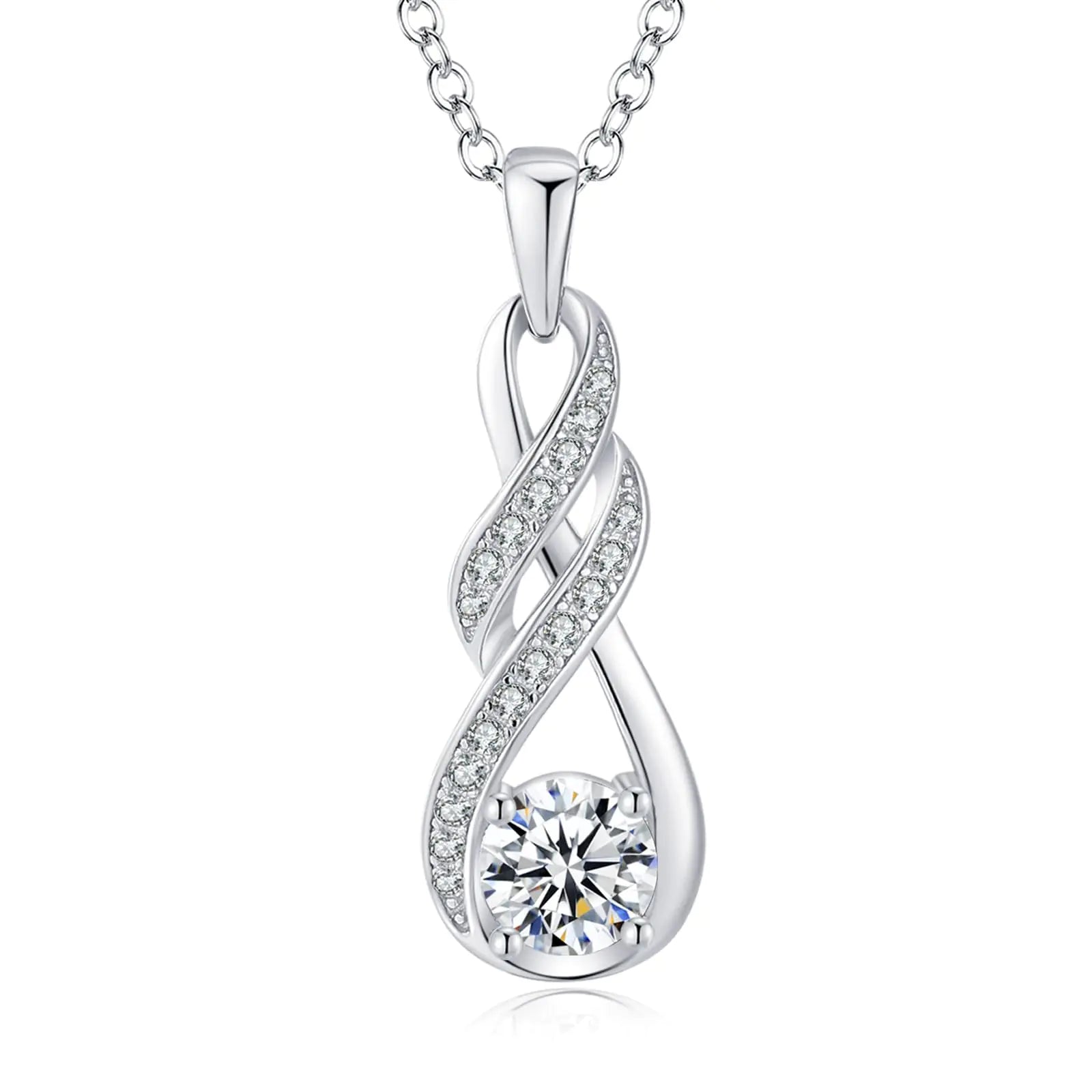 LOCIBLO April Birthstone Necklaces for Women 925 Sterling Silver Infinity Pendant White Gold Cubic Zirconia Necklace Simulated Diamonds Jewelry for Her 16"+2"