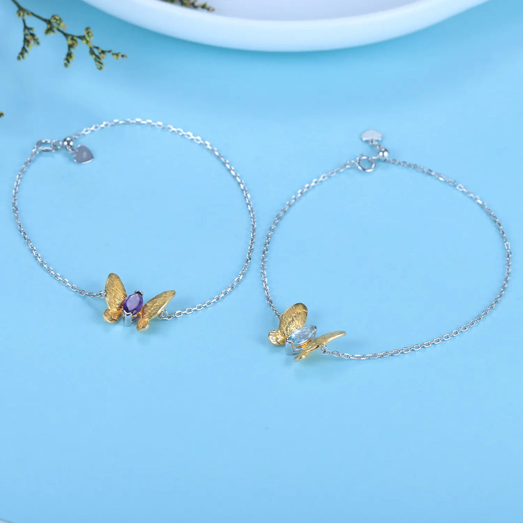 Designer Elegant Gemstone Butterfly Bracelet in 925 Silver