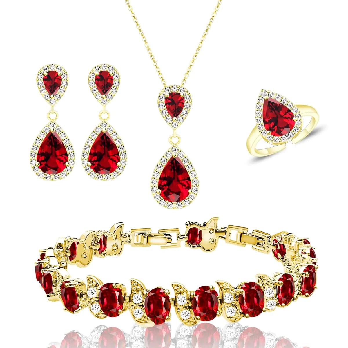 Red Garnet 18K Gold Plated Jewelry Set For Women
