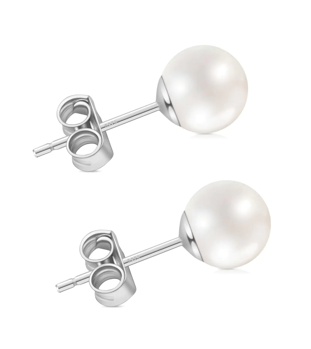 HAINBAG 6mm Pearl Earrings for Women Handpicked Freshwater Pearl Stud Earrings Hypoallergenic 18K White Gold Vermeil Sterling Silver Earrings Studs