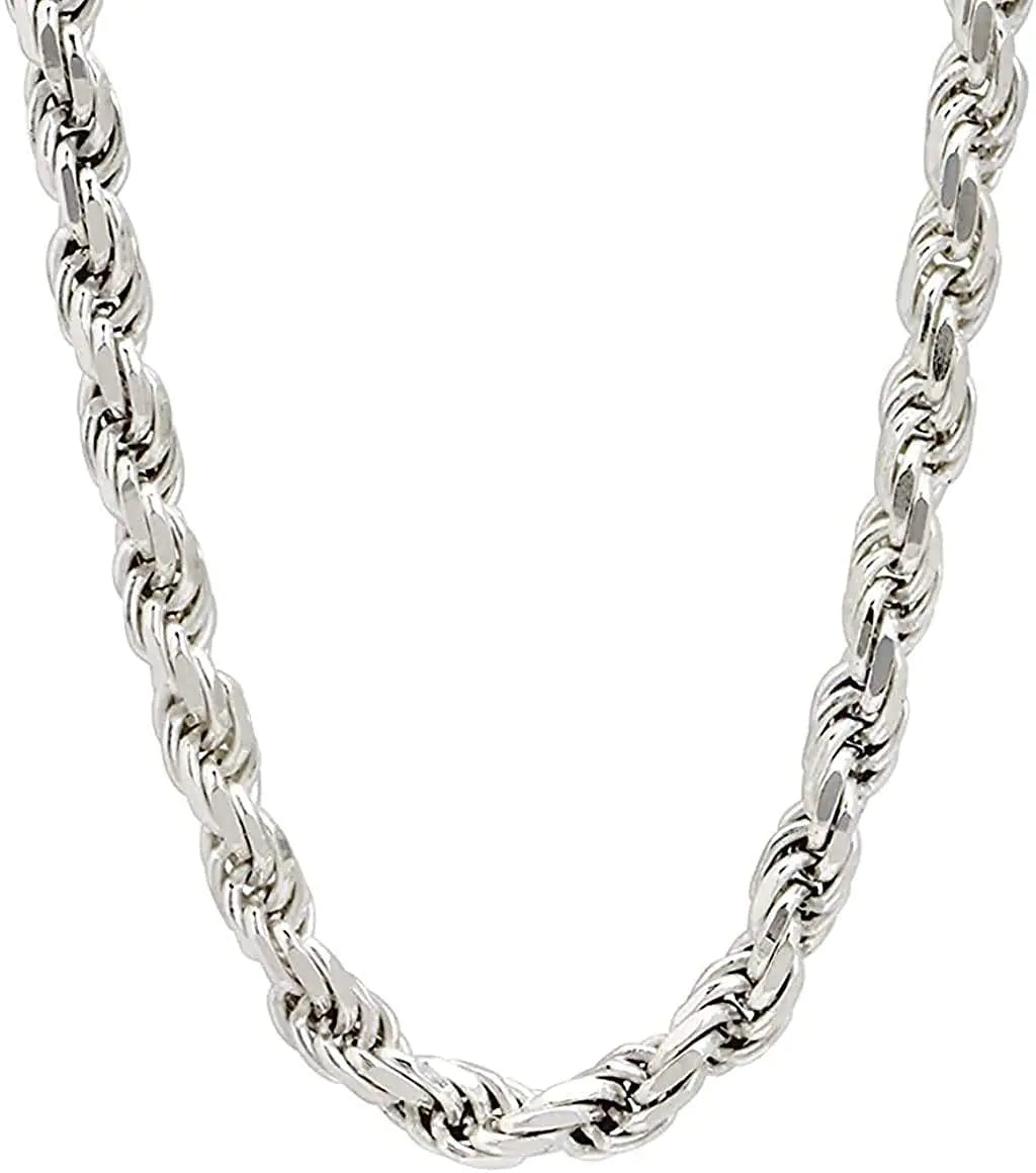 Solid Italian Rope Diamond Cut Twist Link Chain Necklace