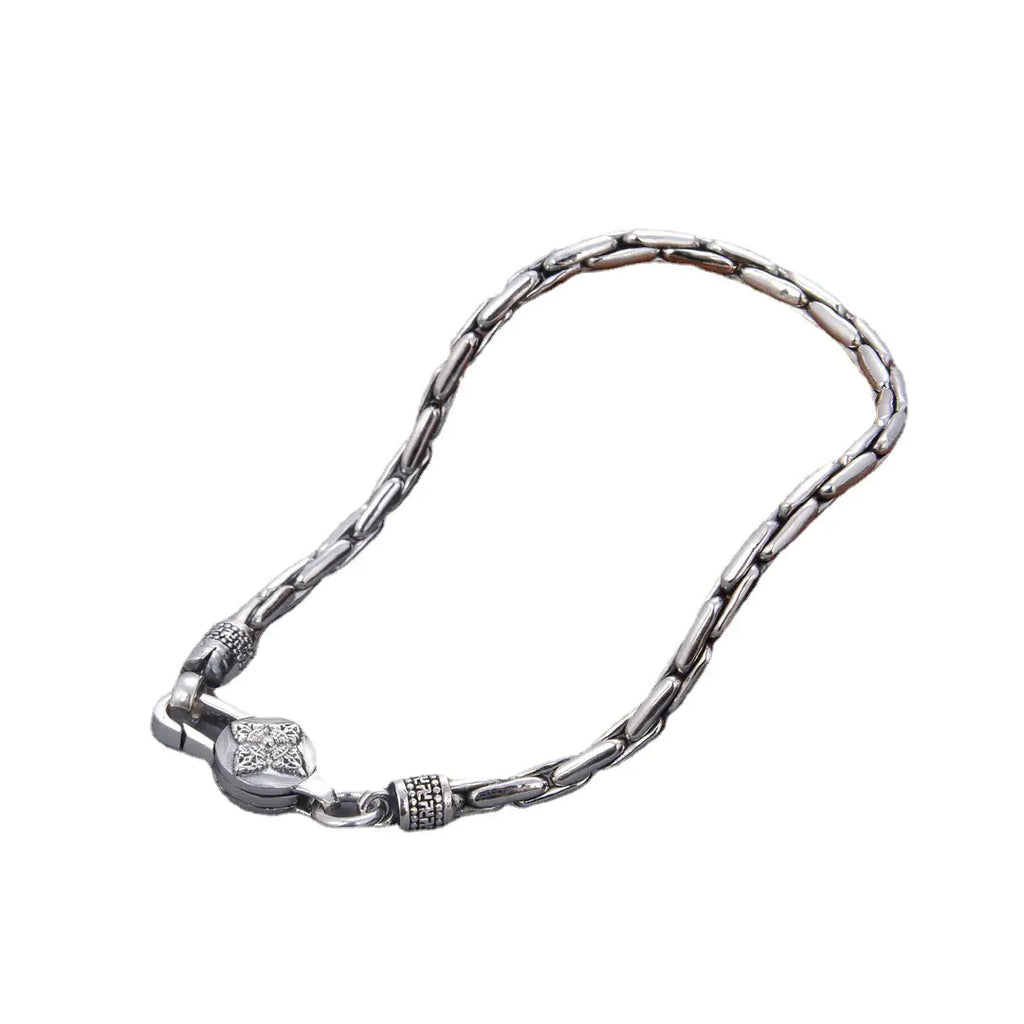 S925 Silver Textured Bamboo Men's Bracelet