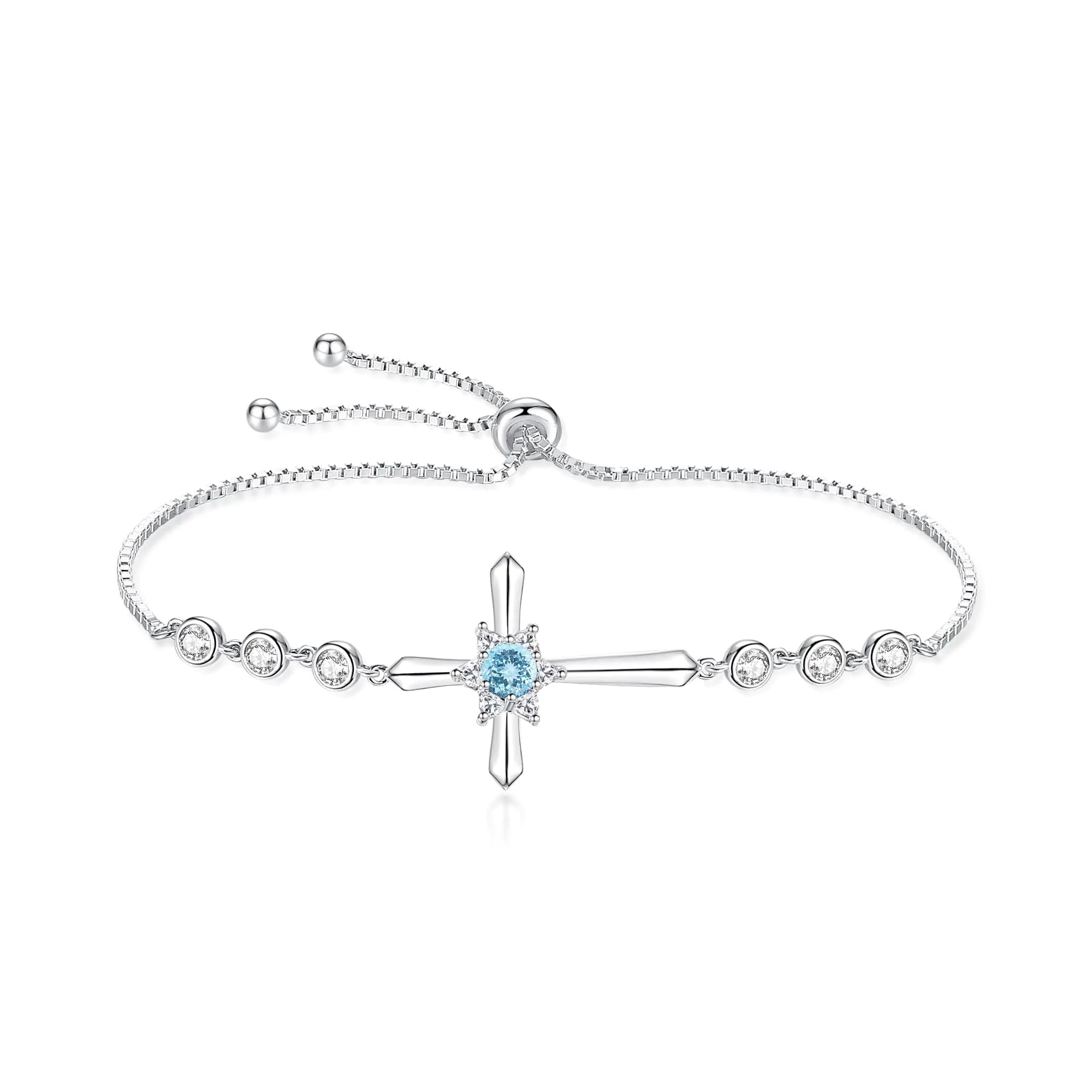 Aquamarine Cross Bracelet 925 Sterling Silver