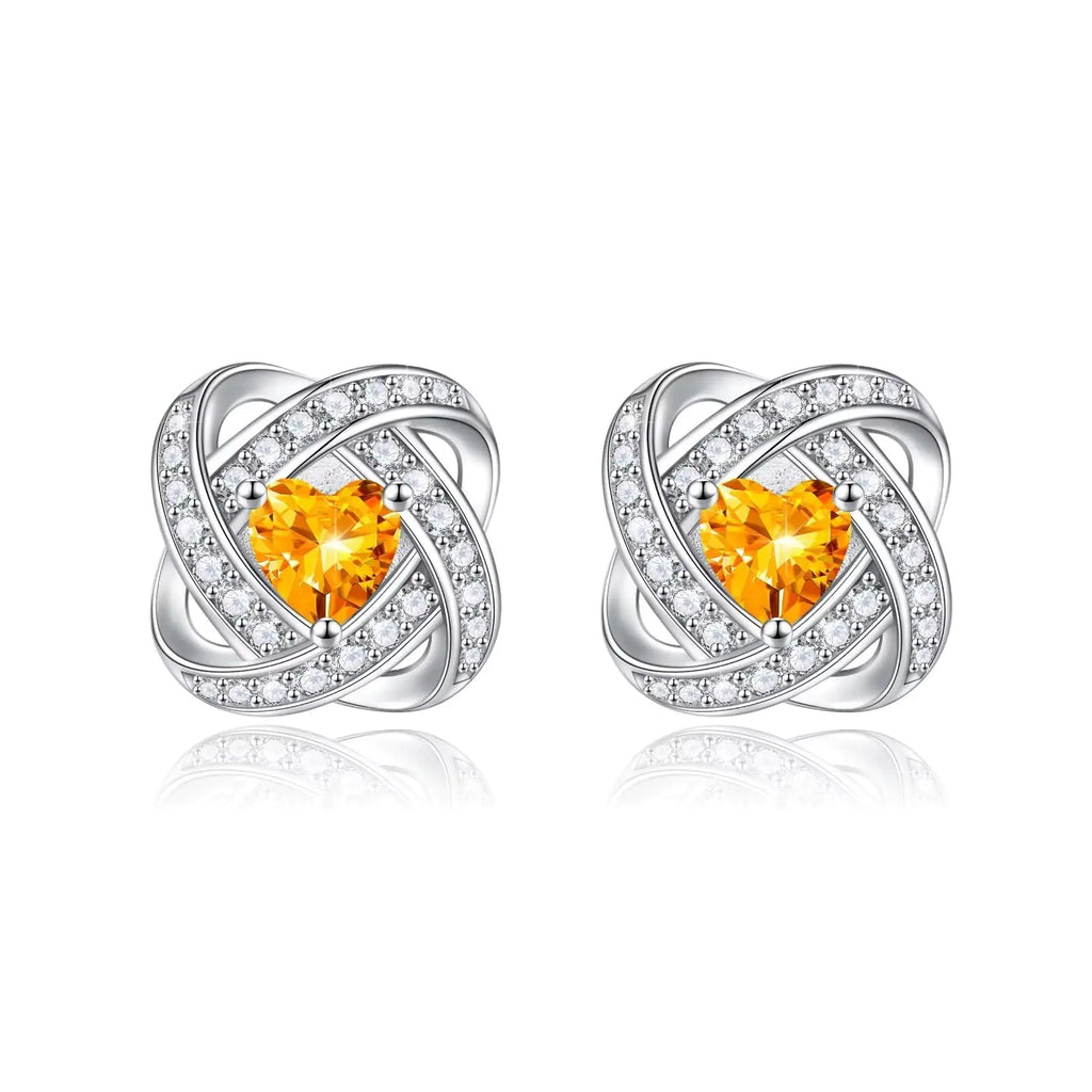 Iefil November Birthstone Earrings 925 Sterling Silver Heart Stud Earrings for Women Jewelry Mothers Day Earrings Valentines Birthday Gifts for Women Yellow Citrine Jewelry