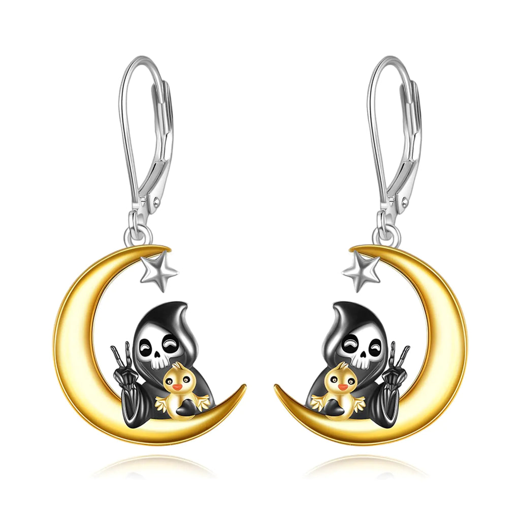 Duck Earrings Sterling Silver Skull Dangle Earrings Star Moon Earrings Duck Jewelry Birthday Gifts for Women