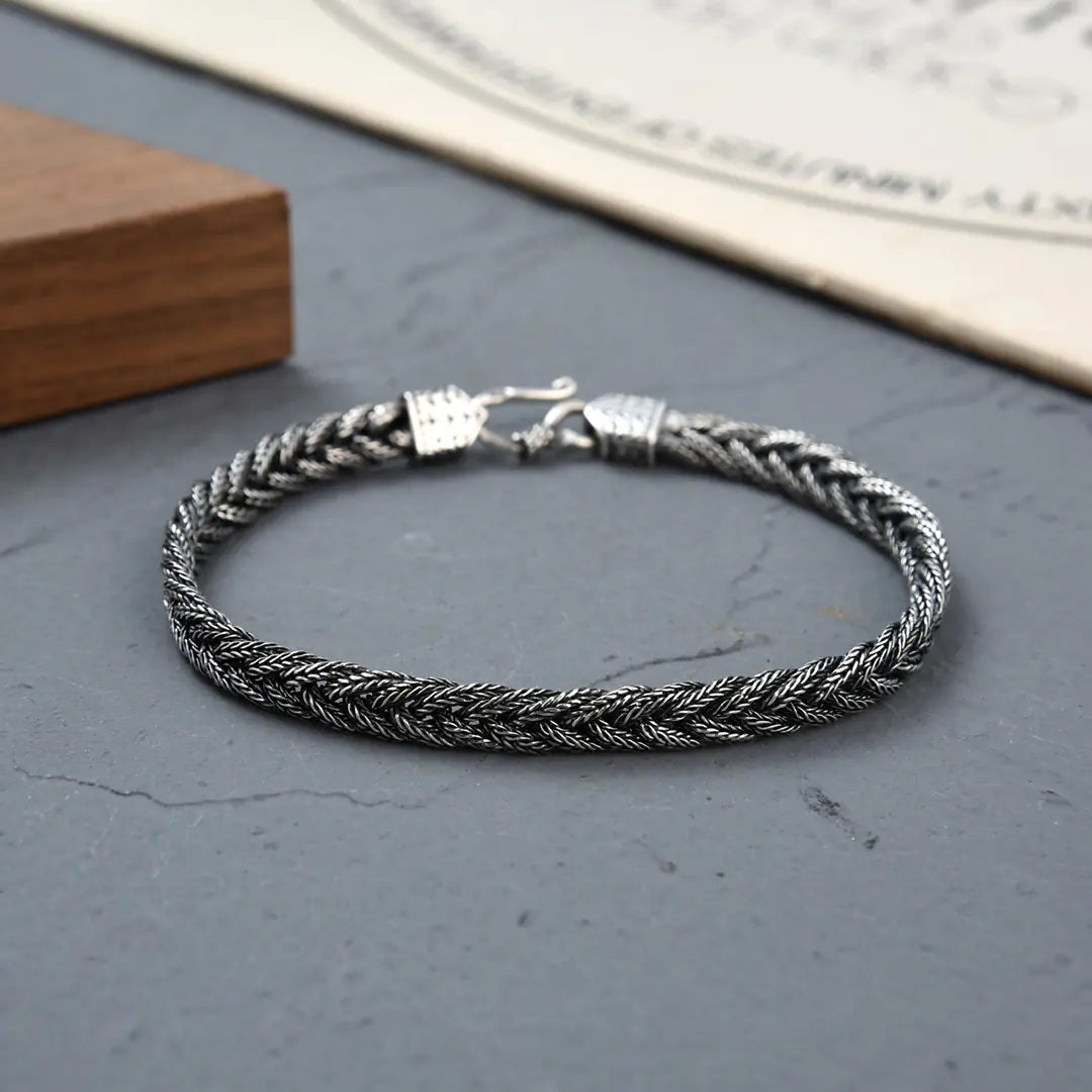 Handmade Sterling Silver Fox Tail Woven Bracelet