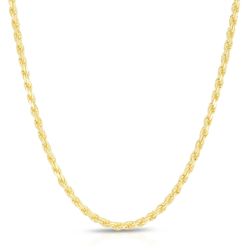 Solid 14K Gold Vermeil Sterling Silver Rope Diamond-Cut Necklace 