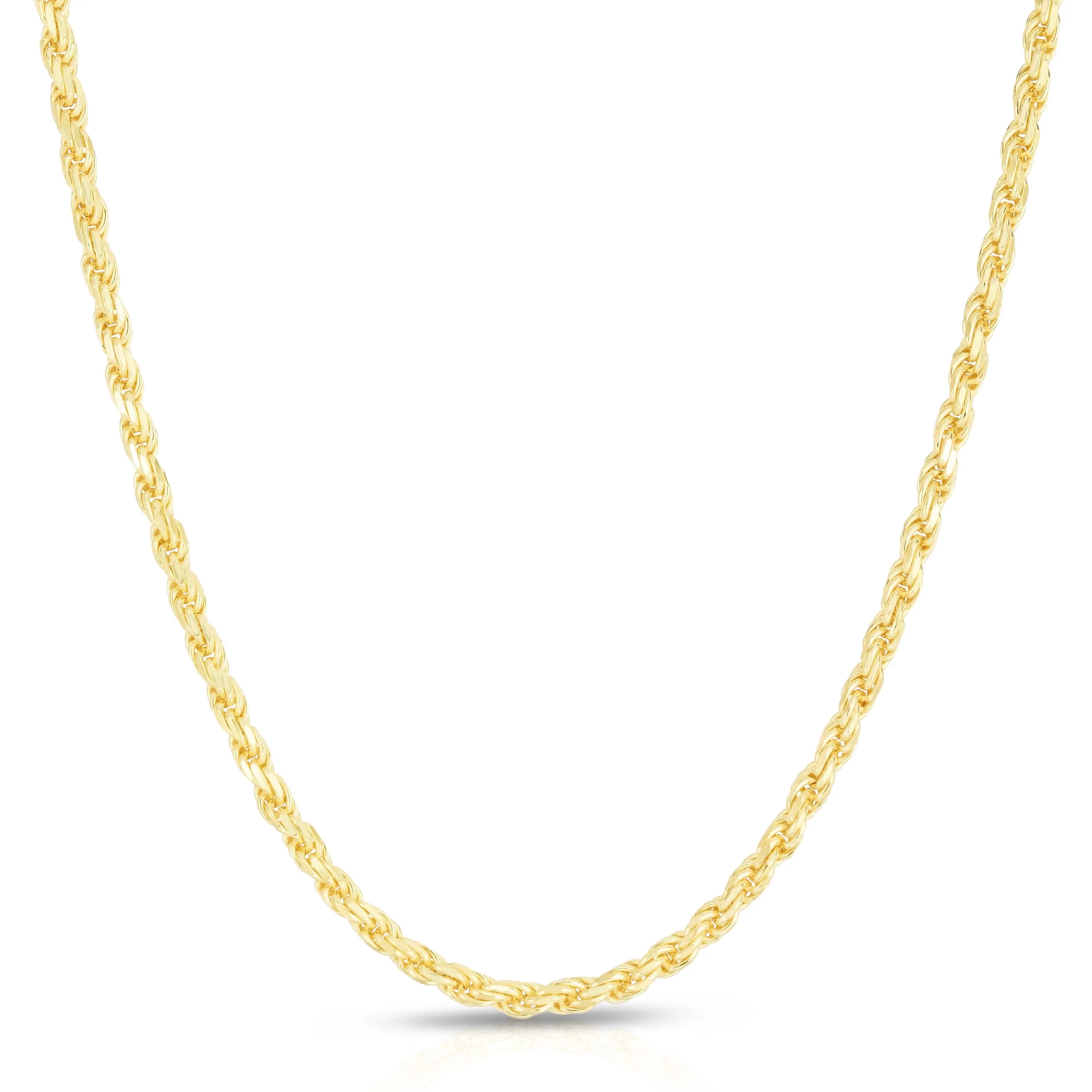 Solid 14K Gold Vermeil Sterling Silver Rope Diamond-Cut Necklace 