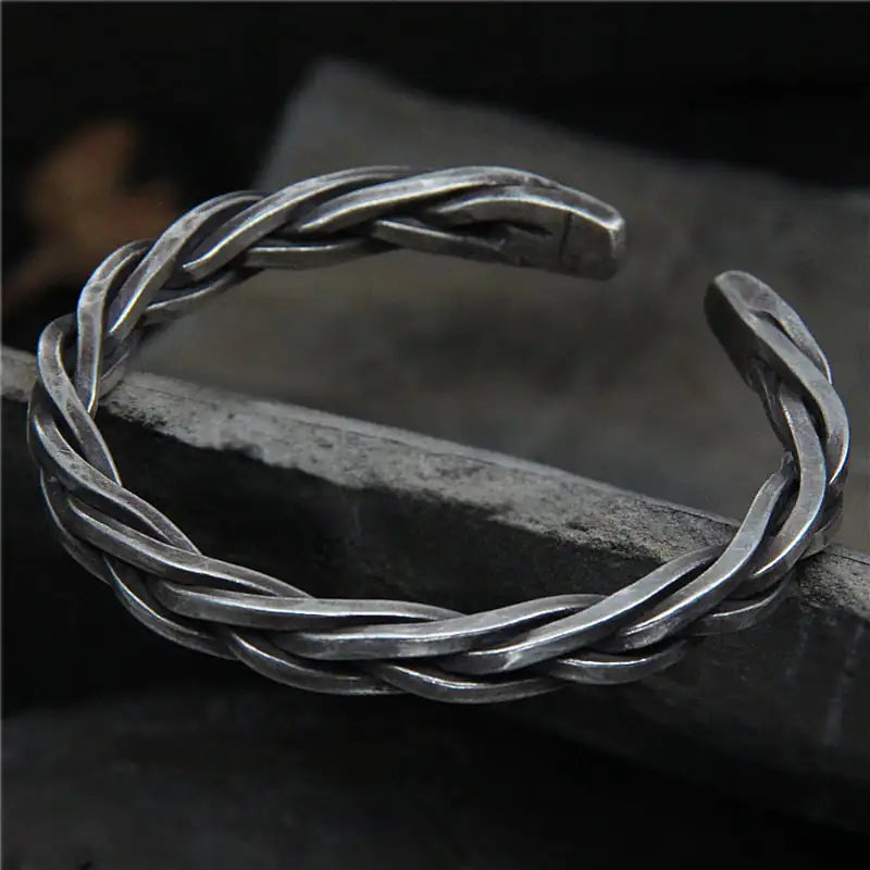 Vintage Woven Hemp Rope Bracelet in Sterling Silver S925