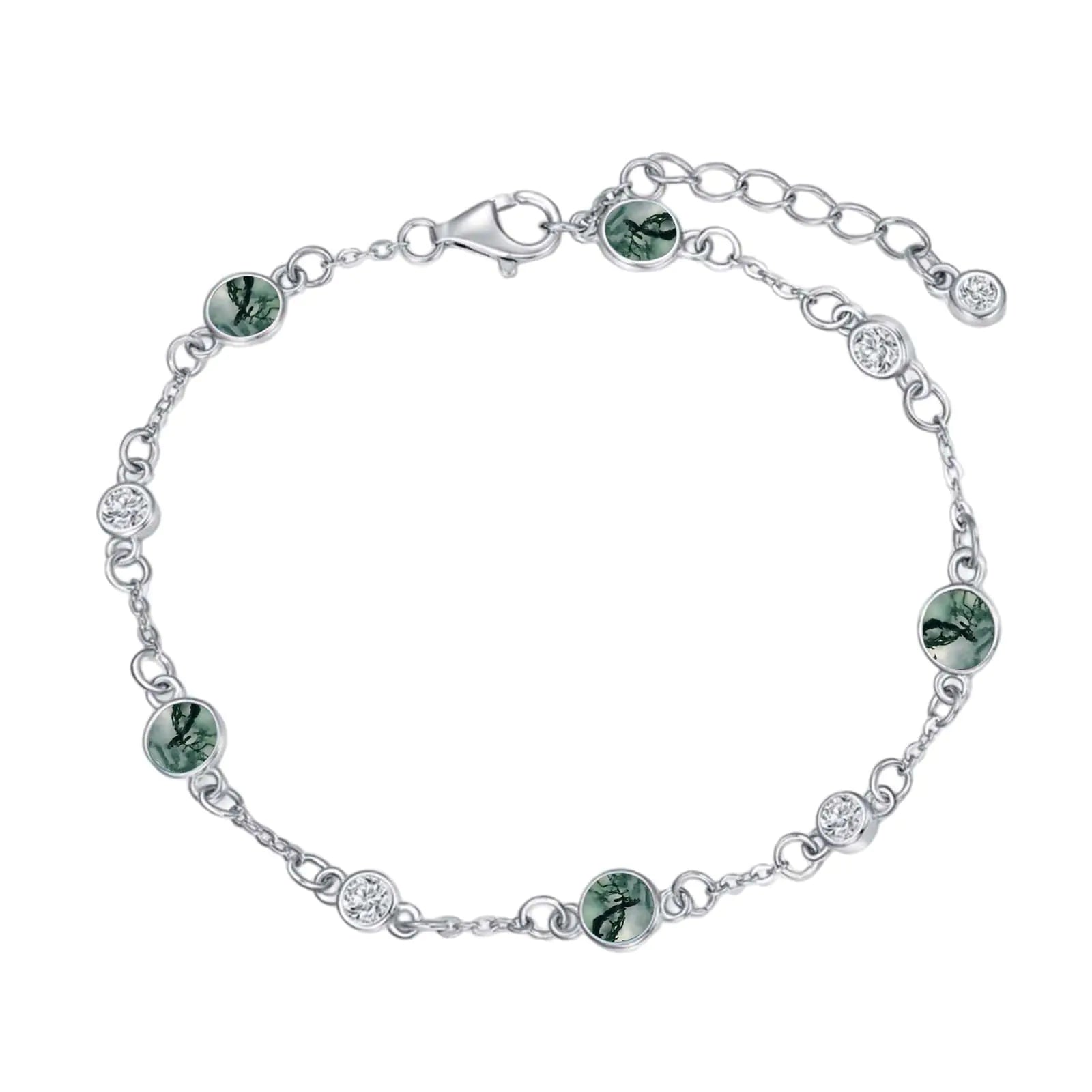 Moss Agate Bracelet for Women Sterling Silver Natural Green