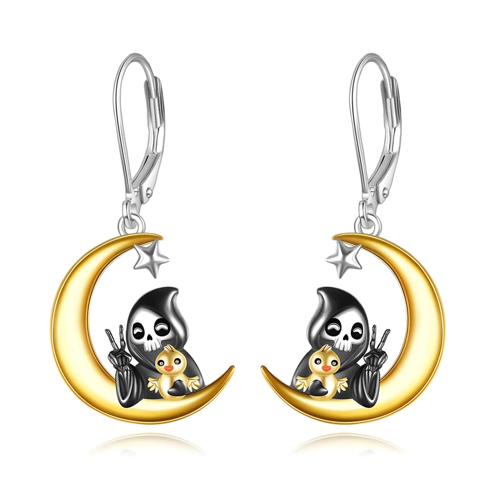 Duck Earrings Sterling Silver Skull Dangle Earrings Star Moon Earrings Duck Jewelry Birthday Gifts for Women