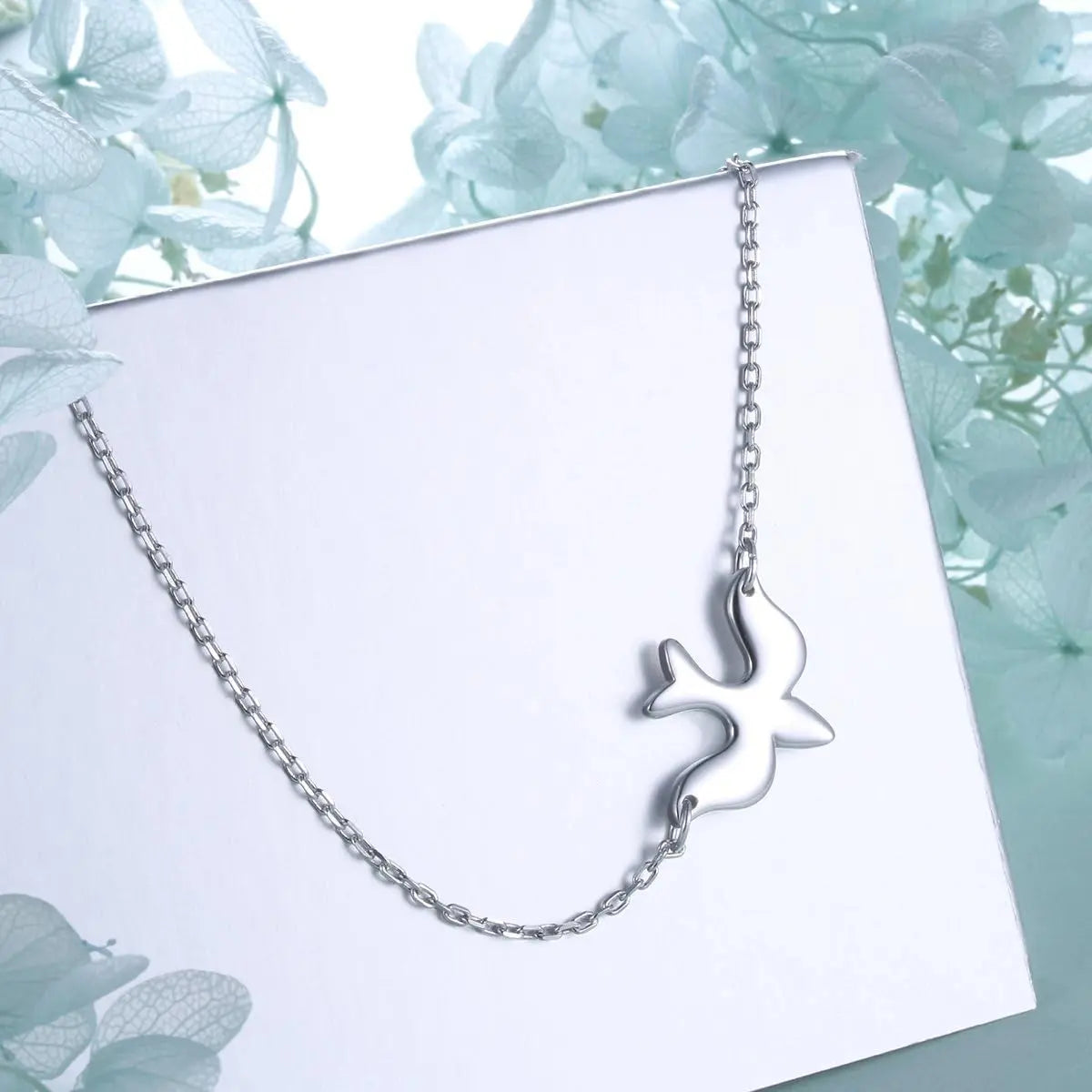 S925 Sterling Silver Jewelry Doves Birds Faith Hope Love Choker Necklace 14+4"