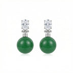 925 Sterling Silver Elegant Green Jade Drop Earrings with Sparkling Oval Gemstone Accents NP Collection